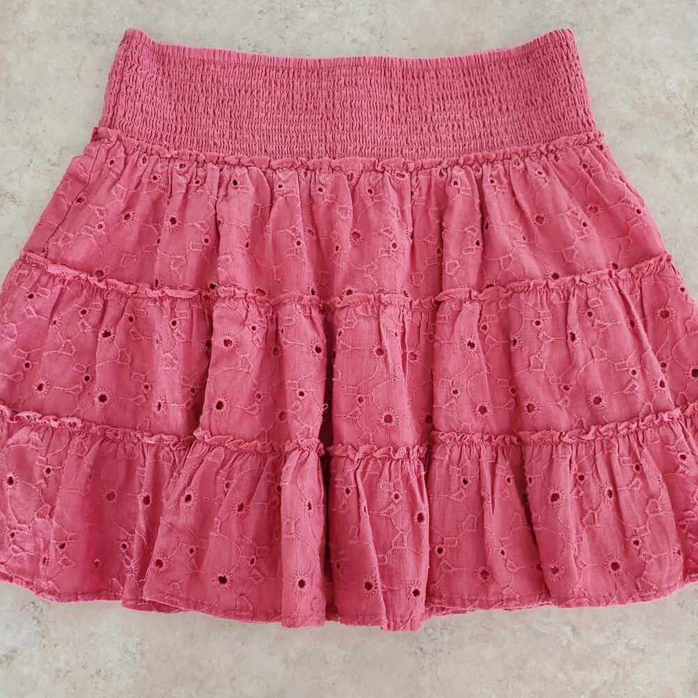 American Eagle Pink Tiered Cotton Eyelet Skirt Size M - Picture 2 of 8